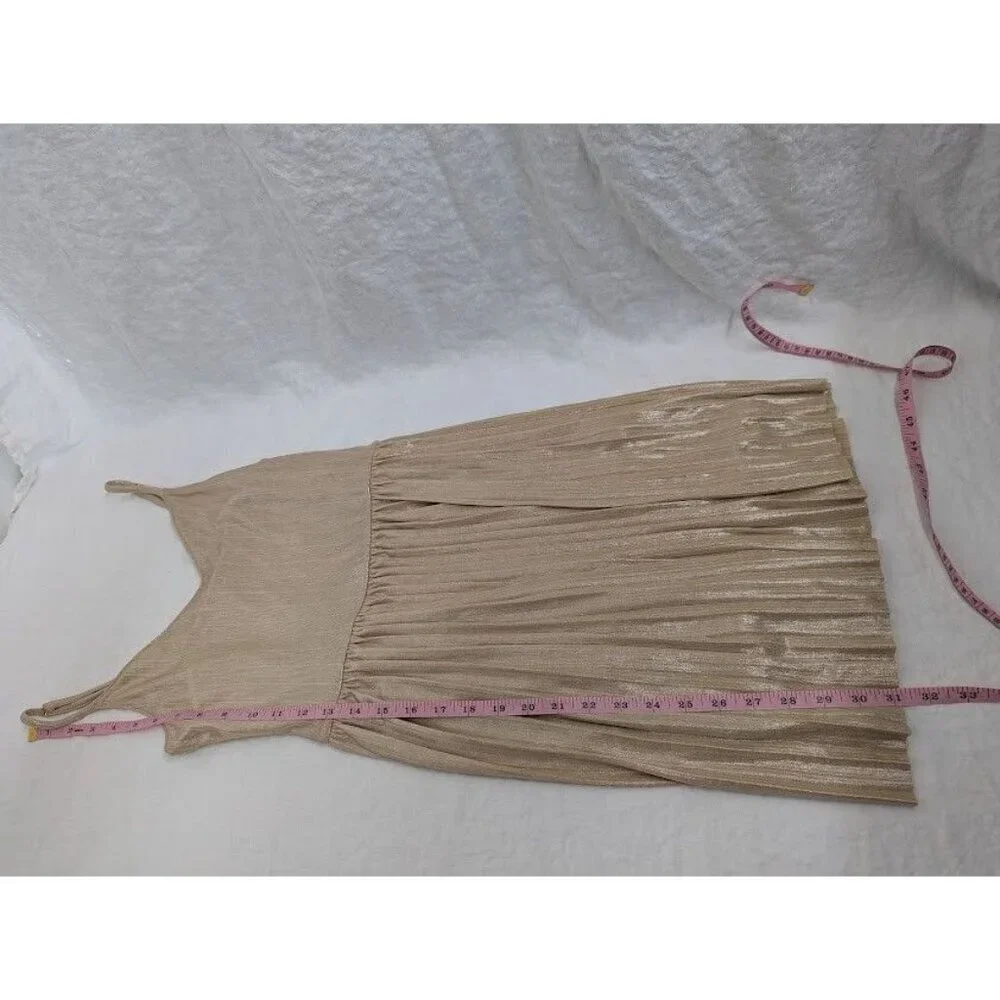 Hollister women's Sz small Pleated Mini Dress Sleeveless Metallic Gold Tan I5 - Picture 6 of 7
